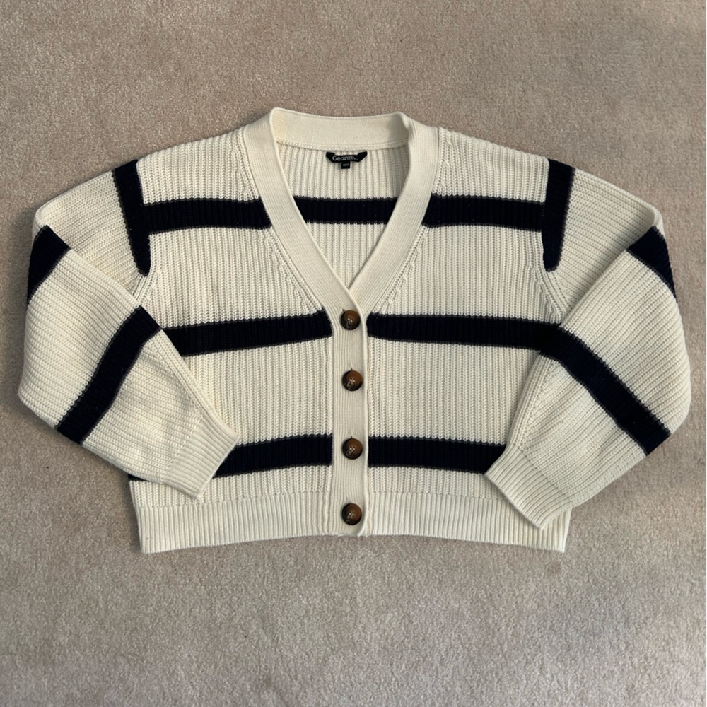 Striped Blue/White Cropped Sweater, Medium